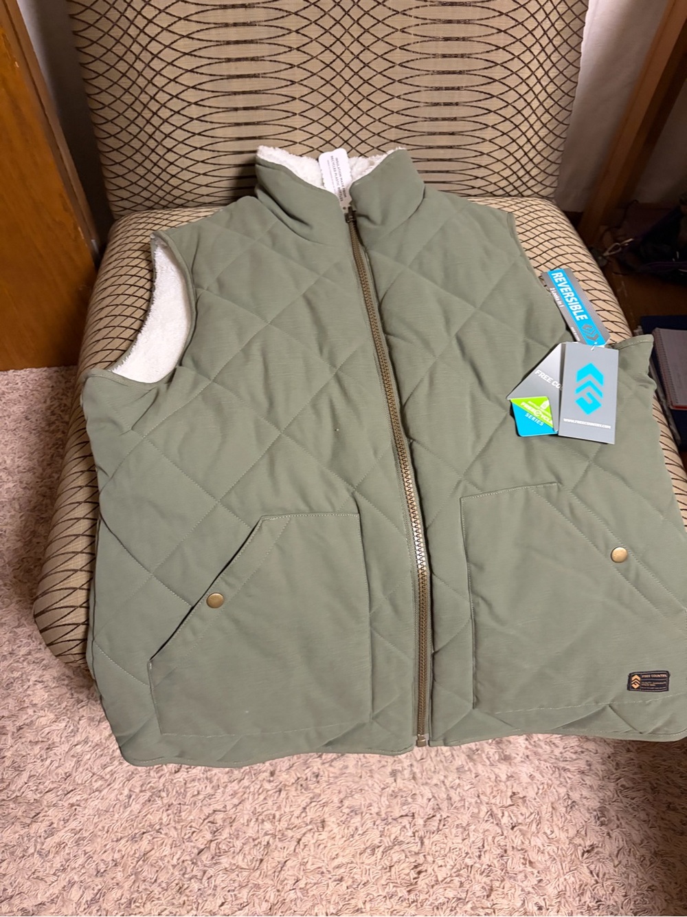 Quilted Olive Green Kids Vest - Cozy Sherpa Lining